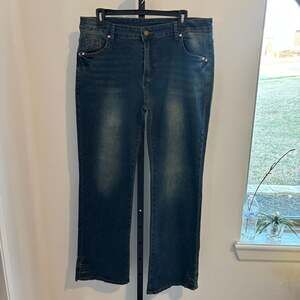 Fashional Jeans Women's XXL Dark Wash Straight Leg Denim Rainbow Stitch Pockets